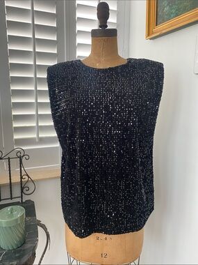 Black Sequin Sleeveless Top